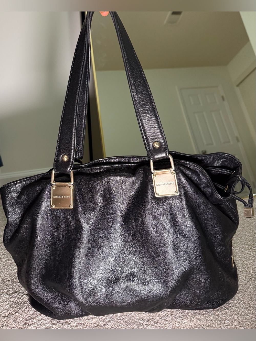 Vintage Michael Kors Black Leather Shoulder Bag with Silver Hardware